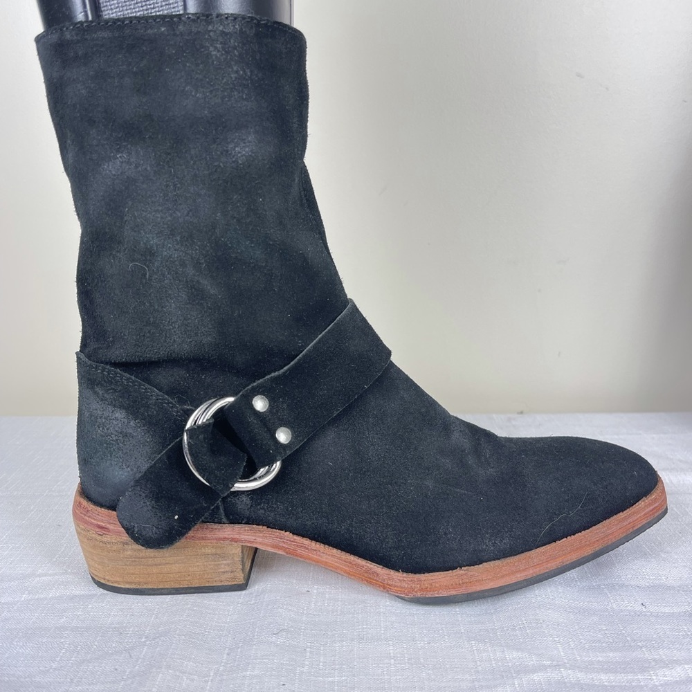 Free People Black Suede Distressed Harness Boots